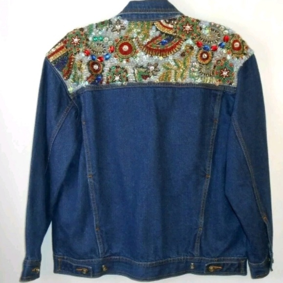 Vintage Sequin Beaded Shoulder Jean Jacket - Picture 2 of 6